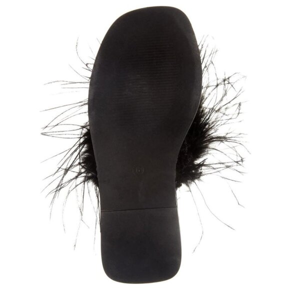 AZALEA WANG Pammy Black Maribou Feather Flat Thong Sandals Slippers 7.5 NWT - Picture 4 of 16